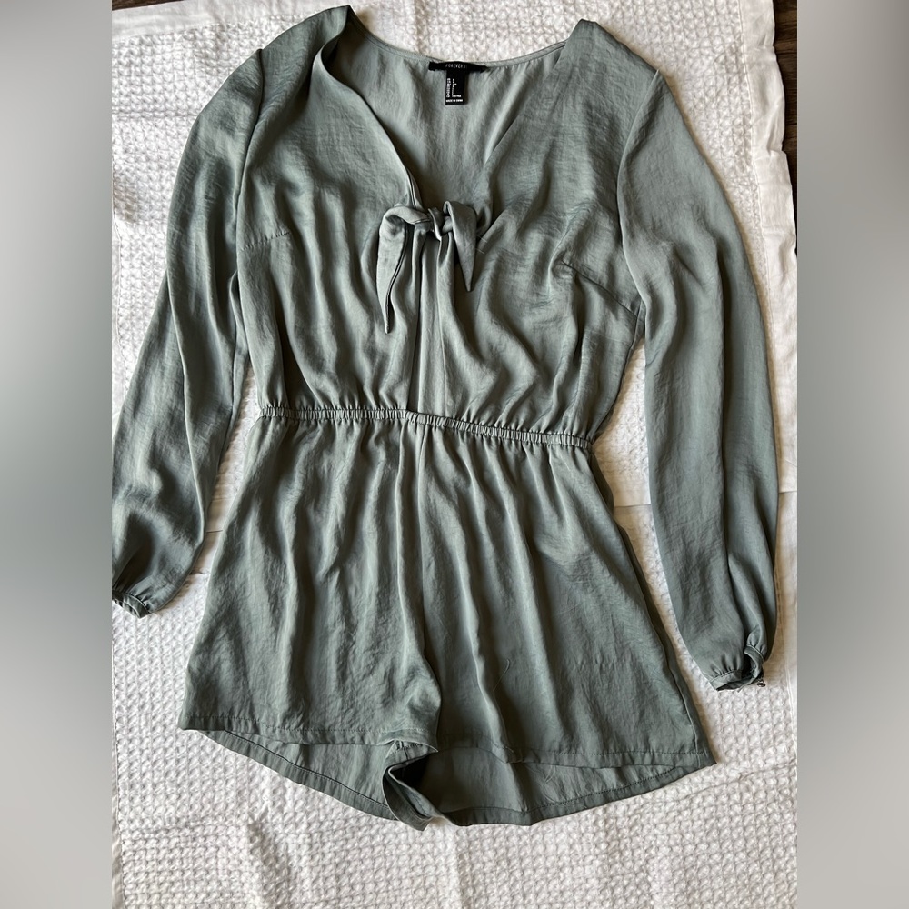 Green romper with tie on front